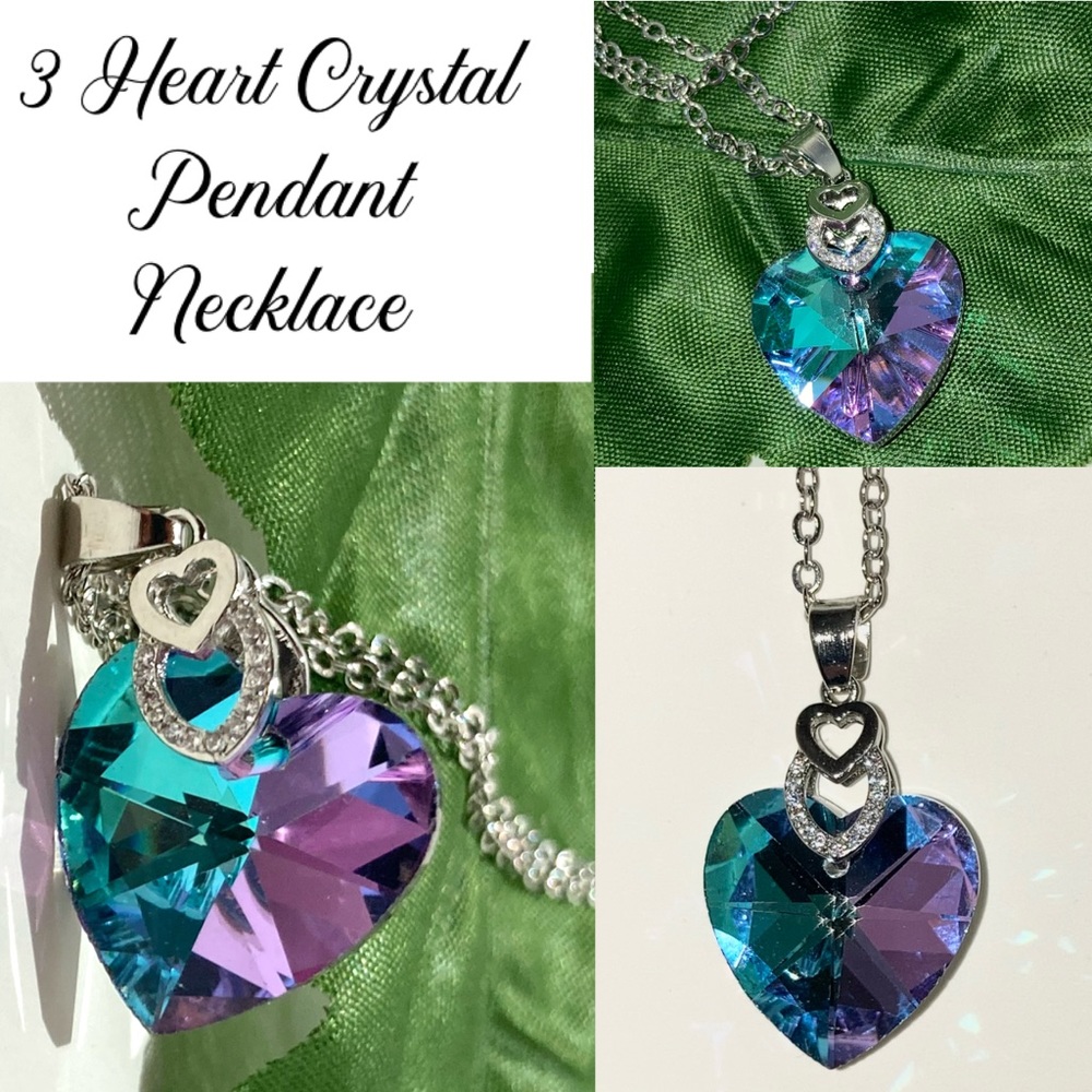 Sublime Bi Color 3 Heart Crystal Pendant Necklace